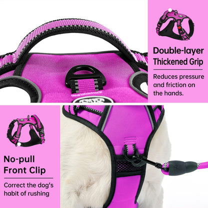 IVY&LANE No Pull Dog Harness for Medium Dogs,Dog Vest Harness with Leash,Safety Belt and Storage Strap, Fully Adjustable Harness,360° Reflective Strip,Soft Handle (Fuchsia Pink,M)