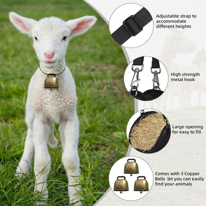 3 PCS Goat Hay Feeder,Hay Bags for Horses,Goats,Donkeys with Reinforced Oxford Fabric and High Strength Metal Clasp,Horse Feeding Supplies with Adjustable Strap for Easy Hanging (3Black)