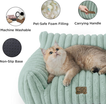 Bedsure Cute Cat Couch for Pets - Fluffy Small Dog Sofa with Premium Soft Corduroy Fleece, Pet Sofa with Removable Washable Cover, Supportive Dog Couch Bed for Small Medium Dogs, 30inch, Garden Green