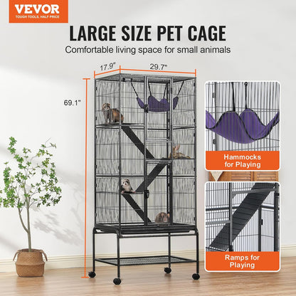 VEVOR 69" Rolling Metal Ferret Cage, Large 4-Tier Critter Nation Cage, Small Animal Cage with Ramps & Tray, Easy to Set up for Pet Mice, Hamster, Guinea Pig, Chinchilla, Squirrel, Hedgehogs, Bunny