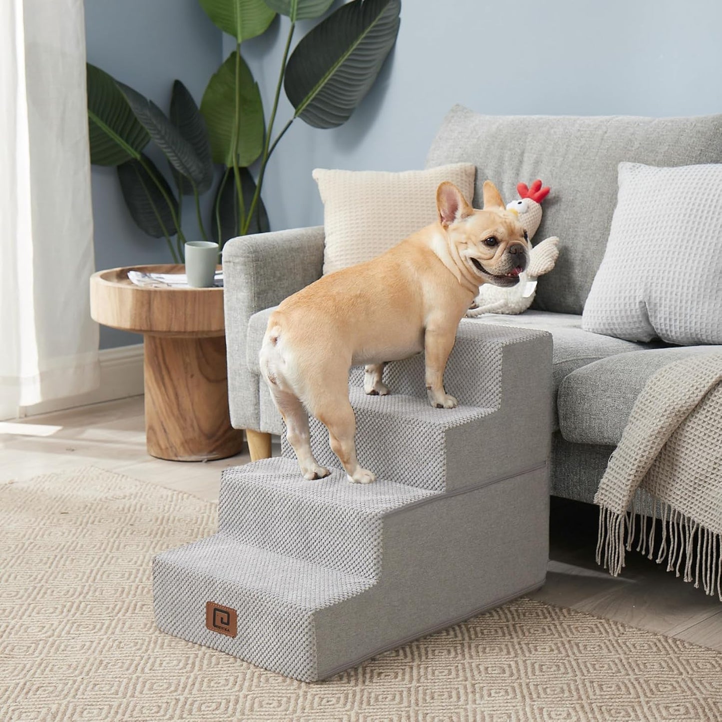 EHEYCIGA Dog Stairs for Bed 18" H, 4-Step Dog Steps for High Bed, Pet Steps for Small Dogs and Cats, Non-Slip Balanced Pet Ramp Indoor, Light Grey