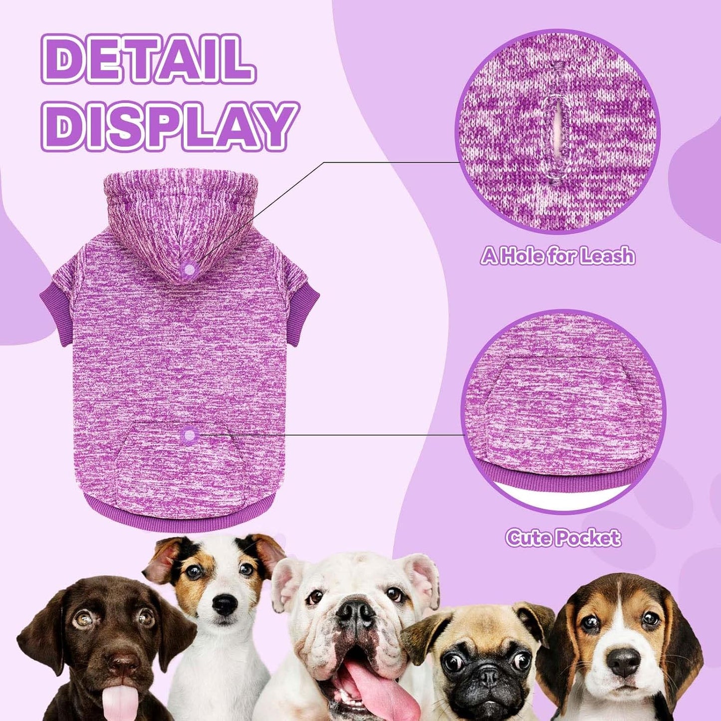 Dog Sweaters for Small Dogs Dog Hoodie Fleece Sweater Soft Clothes Sweatshirt with Pocket Hoodie for Small Dogs Puppy Sweater(Purple&XS)