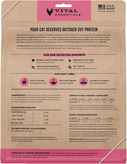 Vital Essentials Freeze-Dried Raw Chicken Meal or Mixer Cat Food Soft Nibs | 99% Chicken, Organs & Bone | 12 oz