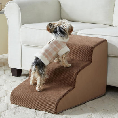 Dog Stairs for Small Dogs, 3-Steps Dog Ramp for Bed and Couch, Pet Stairs with Highly Supportive Foam and Non-Slip Bottom, Pet Steps for Cat & Doggie (High 15.7 Inch)
