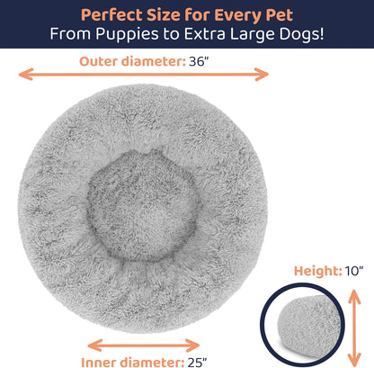 Donut Dog Bed - Premium Comfort for Anxiety Relief - Fluffy & Calming Design with Ultra-Plush Support | Cozy Round Dog Bed with Super Soft Circle Style (Size L Grey)