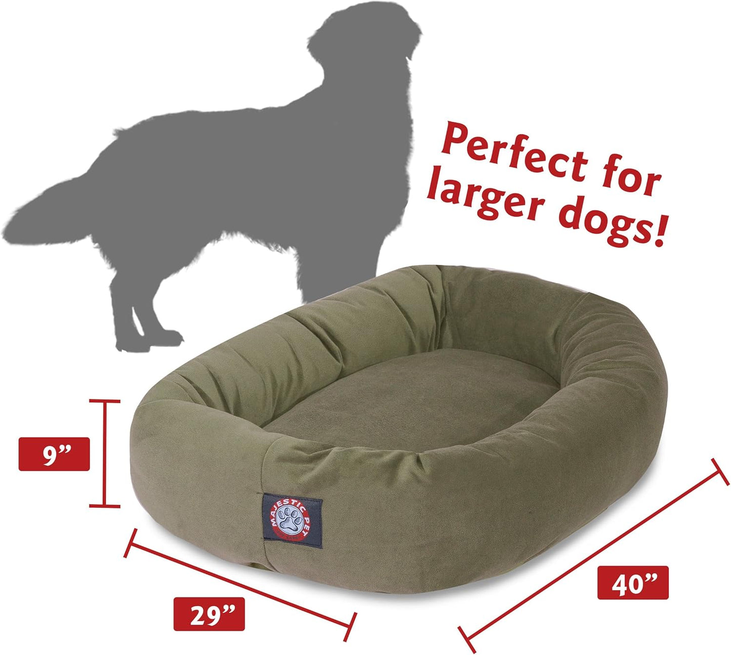 Majestic Pet 40 Inch Suede Calming Dog Bed Washable 40x29x9 (Inch) – Cozy Soft Round Donut Dog Bed with Spine Support for Dogs to Rest their Head - Round Pet Bed Large – Sage