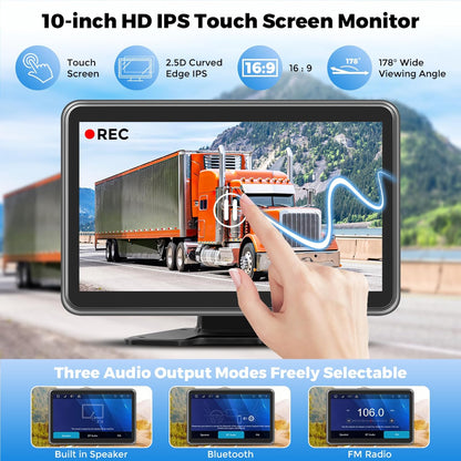 HD1080P Wired Backup Camera System with Apple Carplay & Android Auto,10'' Touch Screen Monitor, 2 Rearview Reverse Cameras, Night Vision, IP68-rated Backup Camera for Trucks, RVs, Trailers