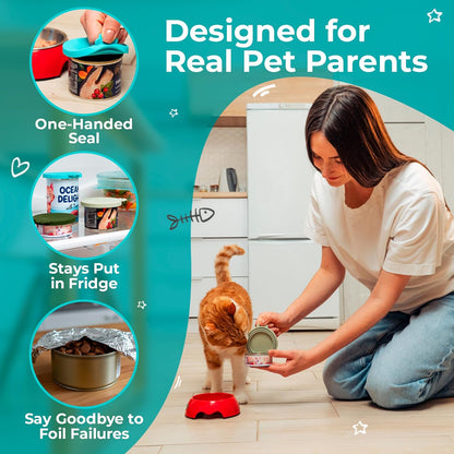 3 Pack Universal Pet Food Can Covers Lids - One fit 3 Standard Size Cans for Cats and Dogs Food Cans - Easy to Clean - Safe Silicone - Emerald Wave