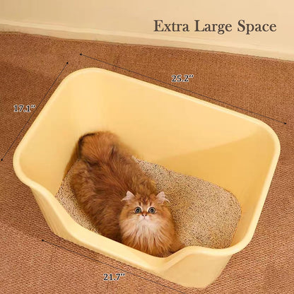 Vealind Jumbo Litter Box, XL Litter Boxes for Big Cats, Extra Large Space, High Sided Litter Pan, Leak-Proof & Anti-Splashing, Easy Clean & Durable (25” * 17” * 13” Yellow)