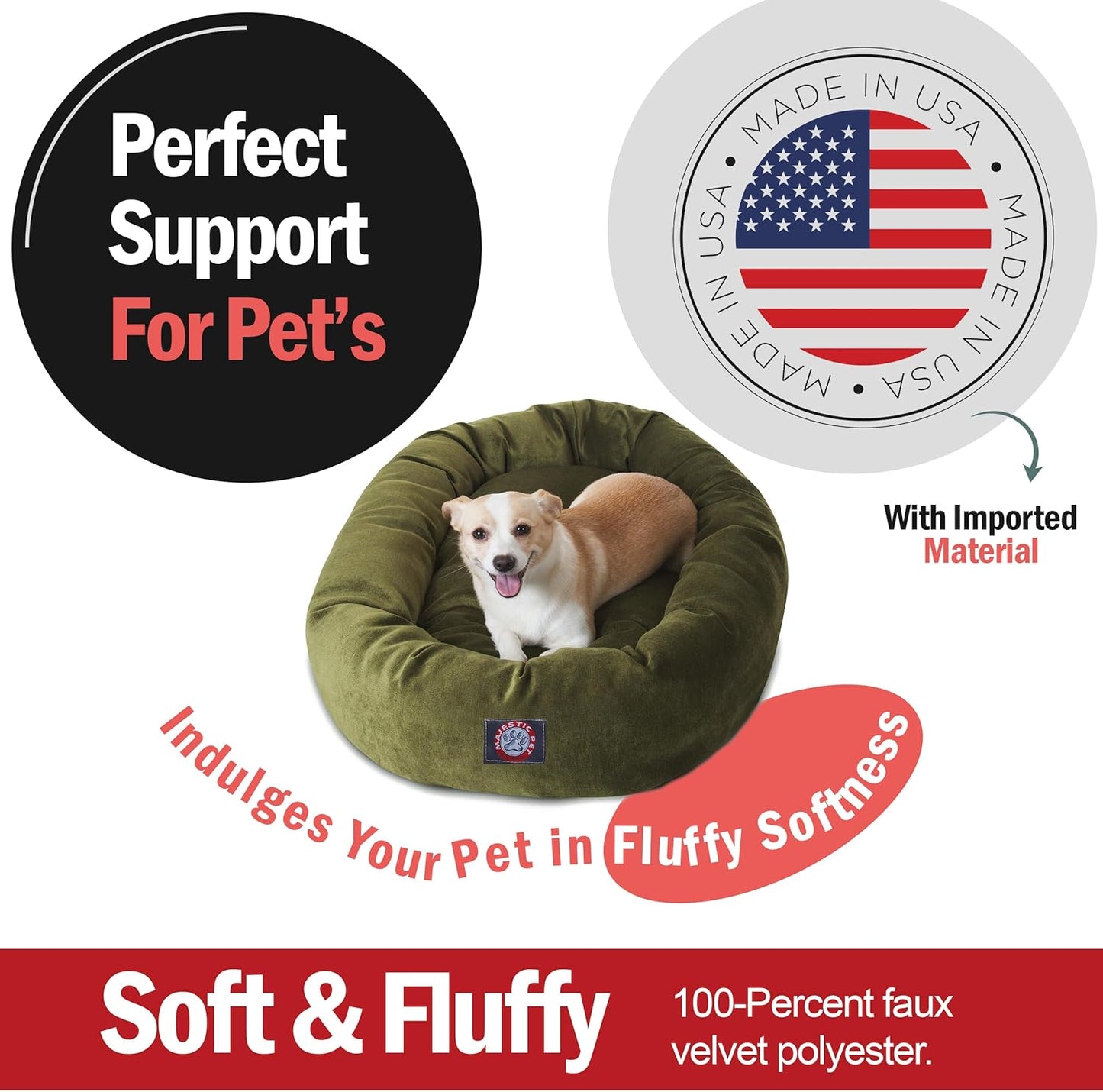 Majestic Pet 32 Inch Micro Velvet Calming Dog Bed Washable 32x23x7 (inch) – Cozy Soft Round Donut Dog Bed with Spine for Head Support - Pet Bed Medium – Fern