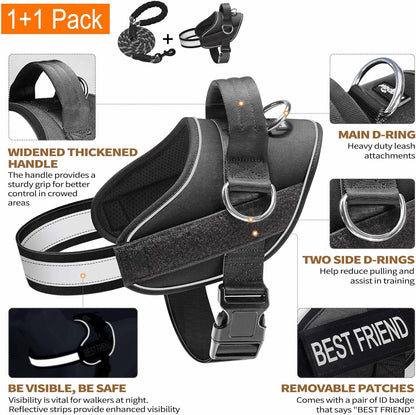 Haapaw Essential Dog Harness, No Pull Pet Vest with 3 Leash Clips, No Choke, Reflective, Adjustable and Padded, for Easy Walking and Training for Large Dogs(L, Black)