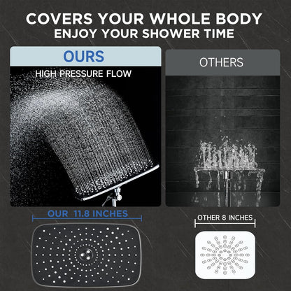 Veken Wide Rain Shower Head with Metal Main Body, High Pressure Showerhead with 6 Mode Handheld Spray Combo for Bathroom Accessories, Home Decor Detachable Dual Shower with Extension Arm,Silver Chrome