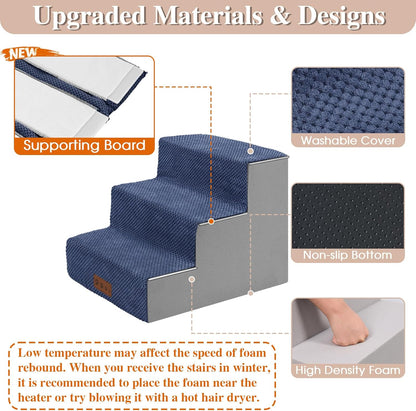 GGIB Dog Stairs for Small Dogs Cats Non-Slip Dog Steps for High Bed Pet Stairs for Sofa Couch Pet Ramp Pet Steps with Removable Washable Cover, 13" H, 3-Step
