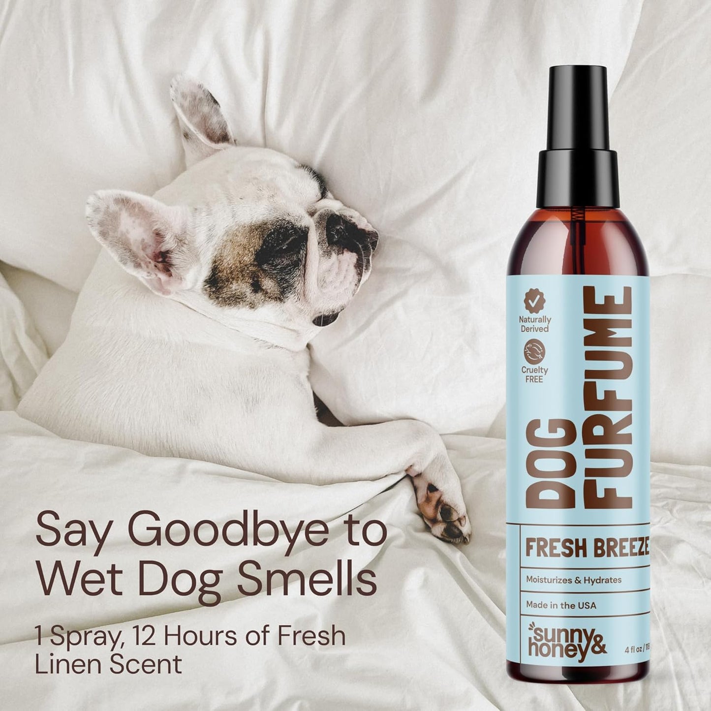 Sunny & Honey Dog Perfume Spray Long Lasting - 4 fl oz (2-Pack) - Deodorizing, Detangling & Hydrating with Avocado Oil & Silk Protein - pH Balanced Dog Cologne Spray - Fresh Breeze Scent