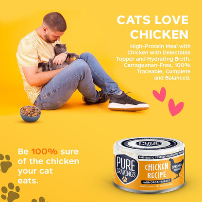 Chicken Recipe in Broth, Shredded Wet Cat Food, Grain-Free Protein, Non-GMO, 12 Pack