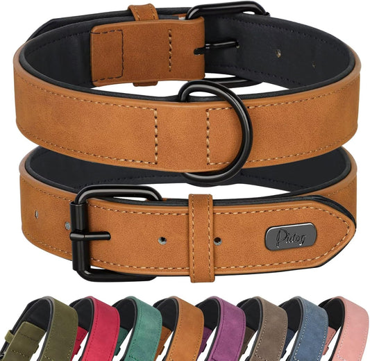 Didog Soft Padded PU Leather Dog Collar, Breathable and Adjustable Dog Collars for Small Dogs, Comfortable for Daily Walk, Light Brown, M Fit Neck 12-15"(13-22 lbs)
