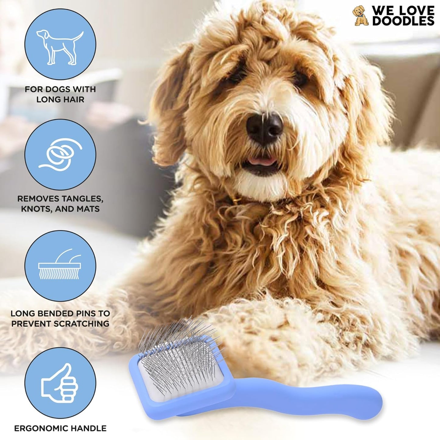 We Love Doodles Grooming Bundle Extra Small Dog Slicker Brush & Lavender Doodle Detangler Spray - for Grooming Pet Hair, Detangler Spray for Dogs - Tangle Remover