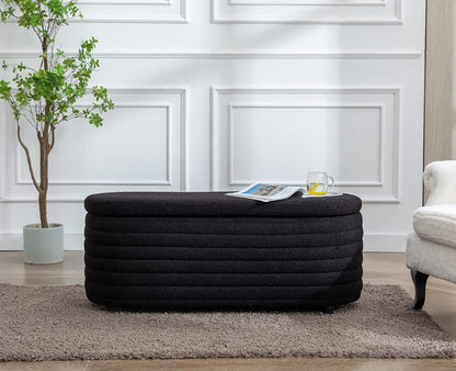 Kmax Storage Bench Faux Fur Entryway Bench Upholstered Ottoman Bench for Bedroom Living Room Hallway, Black