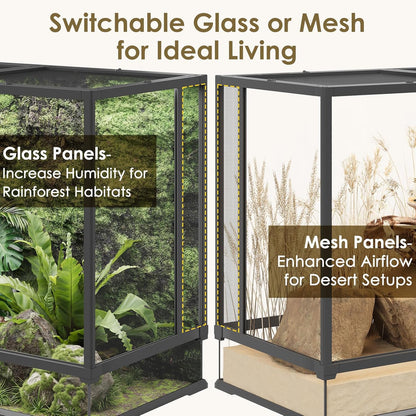 Erinnyees 74 Gallon Reptile Terrarium, Front Opening Reptile Tank with Top Screen Ventilation, Bearded Dragon Tank with Heating Pad Space and Sliding Cable Outlet for Lizard, Snakes, Turtles