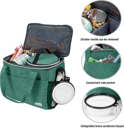 BAGLHER Dog Travel Bag Backpack Pet Supplies Backpack Pet Accessories Storage Bag 5-Piece Set with Shoulder Strap 2 Lined Pet Food Containers 4 Foldable Feeding Bowls Essential Kit for Pet Travel