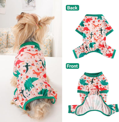 Dog Pajamas Small Sized Dogs Stretchable Summer Dog Clothes Pjs 4 Legs Girl Boy Cute Soft Puppy Outfits Doggie Cat Jammies Jumpsuit Sleeper for Pet, Dinosaur, S