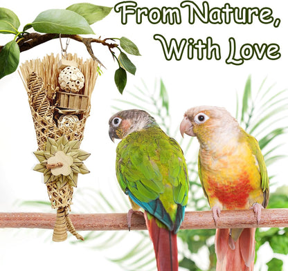 5-Pack Natural Flower Bird Toys – Foraging & Chewing Toys for Parakeets, Cockatiels, Conures & Small Birds – No Plastic, All-Natural Materials