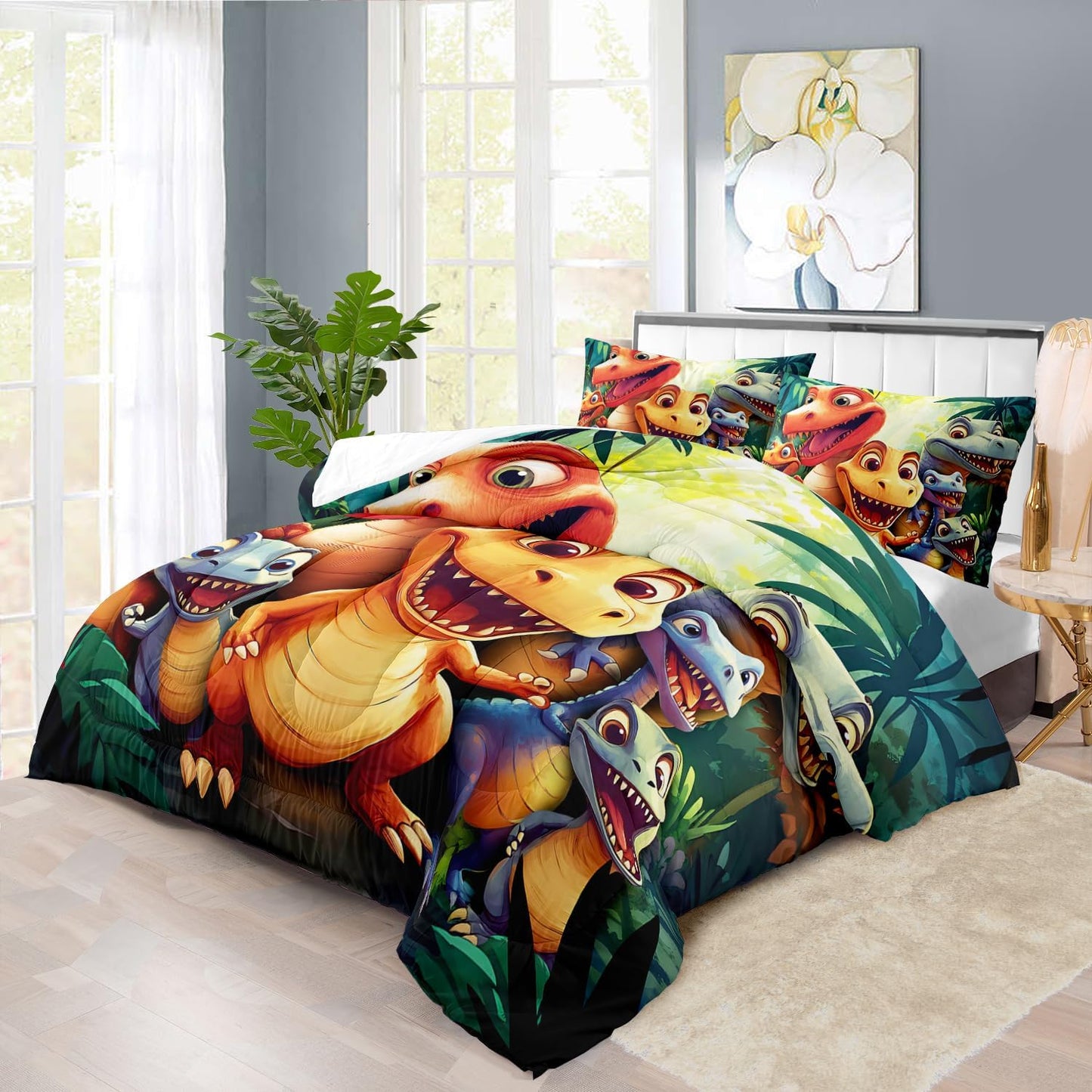 Dinosaur Comforter Set Full Boys,Cartoon 3D Dinosaur Bedding Set Full Bed Kids,3D Dragon Comforter Dragon Quilt Pattern Bedroom Decor,Cute Animal Bedding Kawaii Animal Quilt Girls