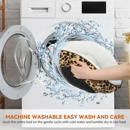 Cat Bed, 20In Dog Beds for Small Dogs, Calming Cat & Dog Beds for Indoor Pets, Pet Beds Comfortable Donut Round Ultra Soft (Leopard, Medium 23in)