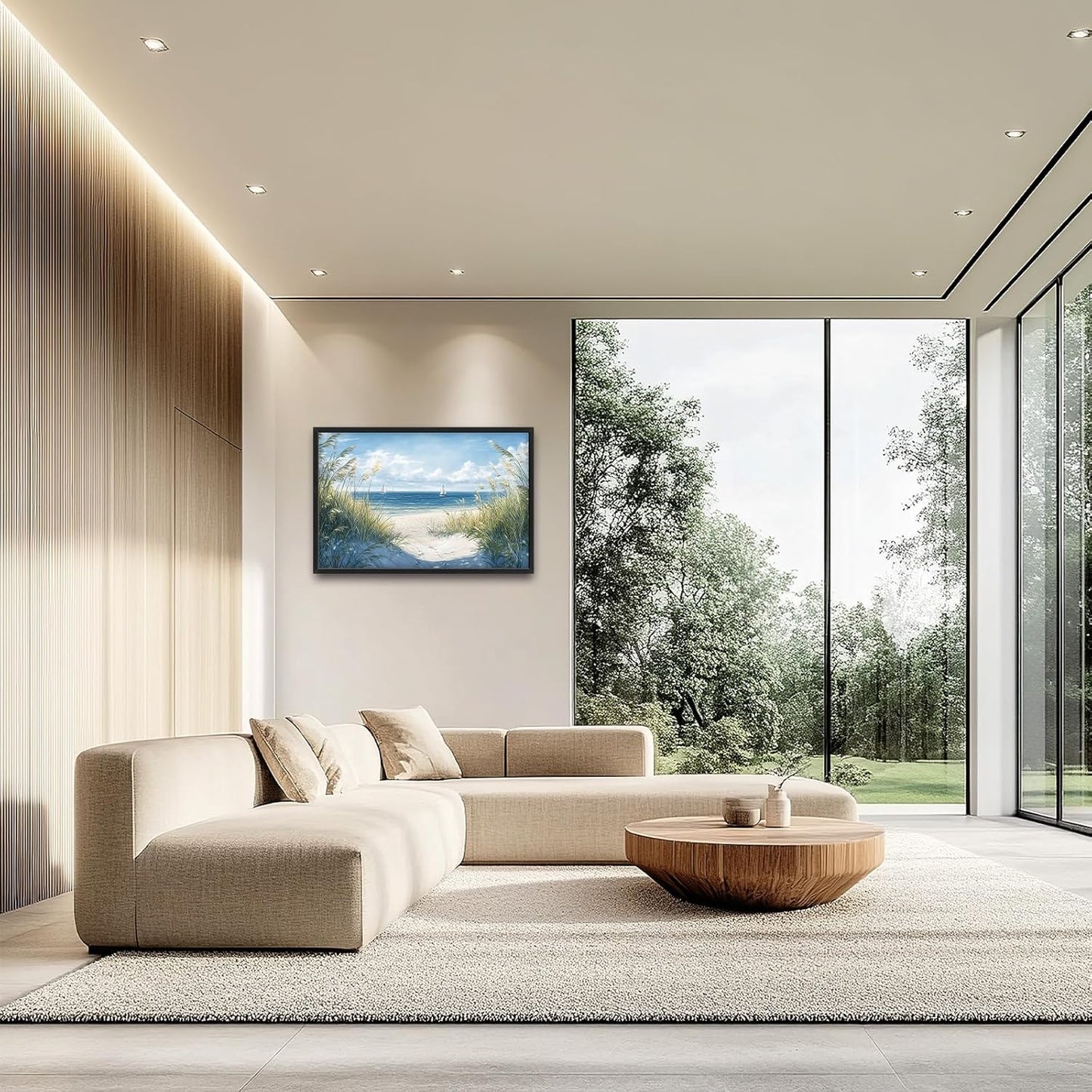 Framed Large Beach Wall Art for Living Room, Oversized Coastal Nautical Wall Decor Sailboat Canvas Seaside Pictures Modern Artwork Home Decoration for Living Room Bedroom Office 36"x24"