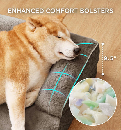 Made4Pets Orthopedic Dog Bed for Extra Large Dogs, Supportive Foam XL Pet Bed Sofa with Washable Removable Cover, Waterproof Large Dog Couch Bed, Non-Slip Bottom and Egg-Crate Foam, Grey