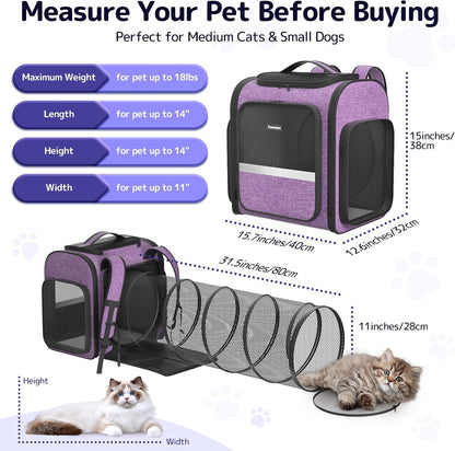 Pawtners Cat Carrier Backpacks Expandable Cat Backpack with Breathable Mesh, Pet Carrier Backpack for Cats Small Dogs Puppies Up to 18 Lbs, Dog Carrier Backpack for Travel Hiking Camping Outdoor