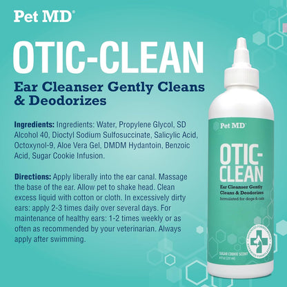 Pet MD Cat & Dog Ear Cleaner - Otic Ear Solution for Dogs - Pet Ear Cleaner - Cat Ear Cleaner Liquid - Cat & Dog Cleaning Supplies - Sugar Cookie Scent - 8 oz.