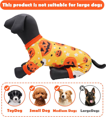 PET SHOW 4 Pack Halloween Dog Pajamas for Medium Dogs Onesie Soft Pumpkin Ghost Soft Fleece Stretchy Jumpsuit Costume Boy Girl PetsPJs with Sleeve Clothes(XL)
