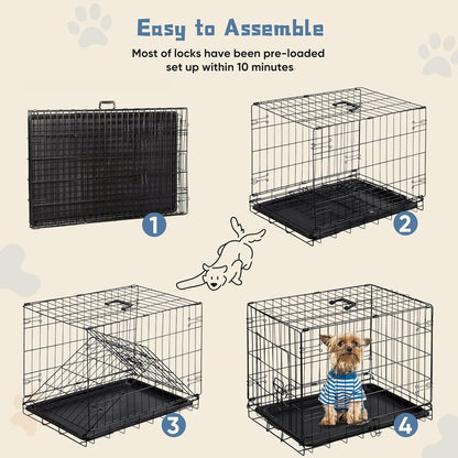 DUMOS Dog Crate, 24 Inch Medium Single Door Dog Cage with Divider Panel and Plastic Leak-Proof Pan Tray, Folding Metal Wire Pet Kennel for Indoor, Outdoor, Travel