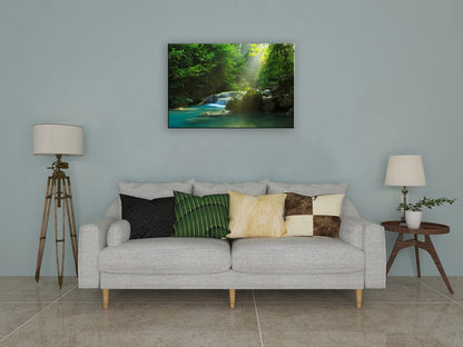 Silent Summer Forest Landscape Stretched Canvas Wall Art for Living Room Home, Bright Sun Shine on Stream Scenery Picture Print Artwork Decoration Painting Decor, Gallery Wrapped, Inner Frame (24x36)