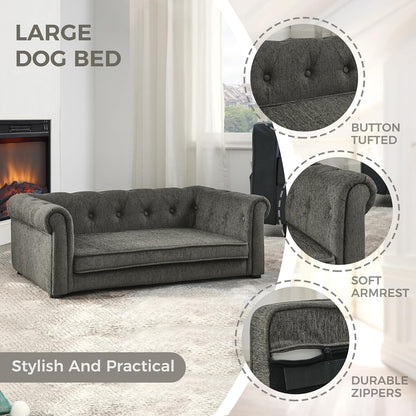 Dog Sofa Couch for Medium Dogs, 31" Memory Foam Dog Couch with Washable Fabric, Removable Cushion, Sofa Bed for Medium Dogs, Grey