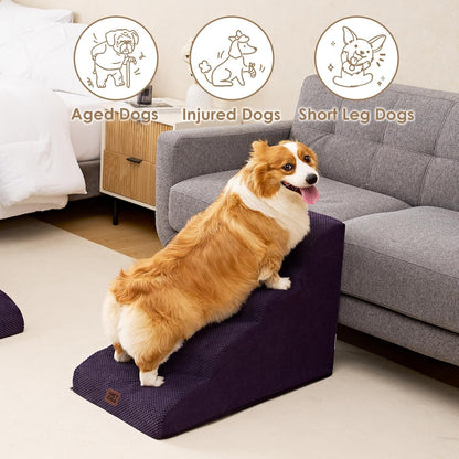 EHEYCIGA Curved Dog Stairs Ramp for High Beds 19.7" H, 4-Step Dog Steps for Small Dogs and Cats, Pet Stairs for High Bed Climbing, Non-Slip Balanced Pet Step Indoor, Purple
