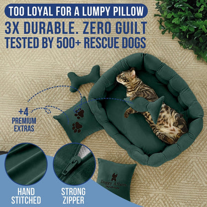 Luxury Cat and Dog Bed Chesterfield – Handcrafted Velvet Throne for Dogs | Joint Support, Calming & Temp-Regulating Comfort | Durable 5+ Years, Anti-Claw, Washable 100+ Times – S, Green