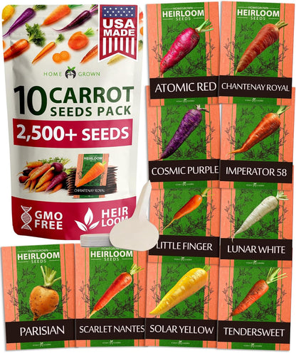 HOME GROWN 𝗨𝗦𝗔 𝗣𝗥𝗘𝗠𝗜𝗨𝗠 Rainbow Carrot Seeds – 2500+ Heirloom Seeds (10 Varieties) – High Germination, 𝗡𝗢𝗡-𝗚𝗠𝗢 Vegetable Seeds for Planting Indoors or Outdoor Home Garden