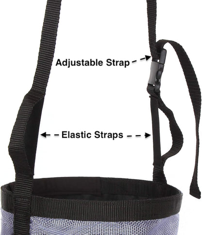 Majestic Ally Horse Feed Bag, Heavy Duty Nylon Mesh Grain Feed Bag, Adjustable Strap with Durable Snap and Elastic Straps, Comfort Neck Pad and Nose Pad- Large (Draft, Dark Gray)