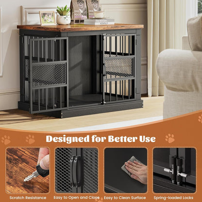 VOPEAK Dog Crate Furniture, Chew Resistant Dog Crate for Dogs, Heavy Duty Dog Crates Dog Kennel Cage Indoor with Double Doors, End Table for Bedroom Living Room (Black, 27.5" L x 20" W x 23.6" H)
