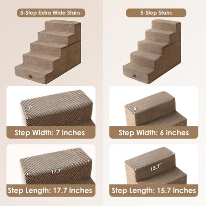 EHEYCIGA Dog Stairs for High Bed 25" H, 5-Step Extra Wide Dog Steps for Bed, Pet Steps for Small Dogs and Cats, Non-Slip Balanced Pet Ramp Indoor, Camel
