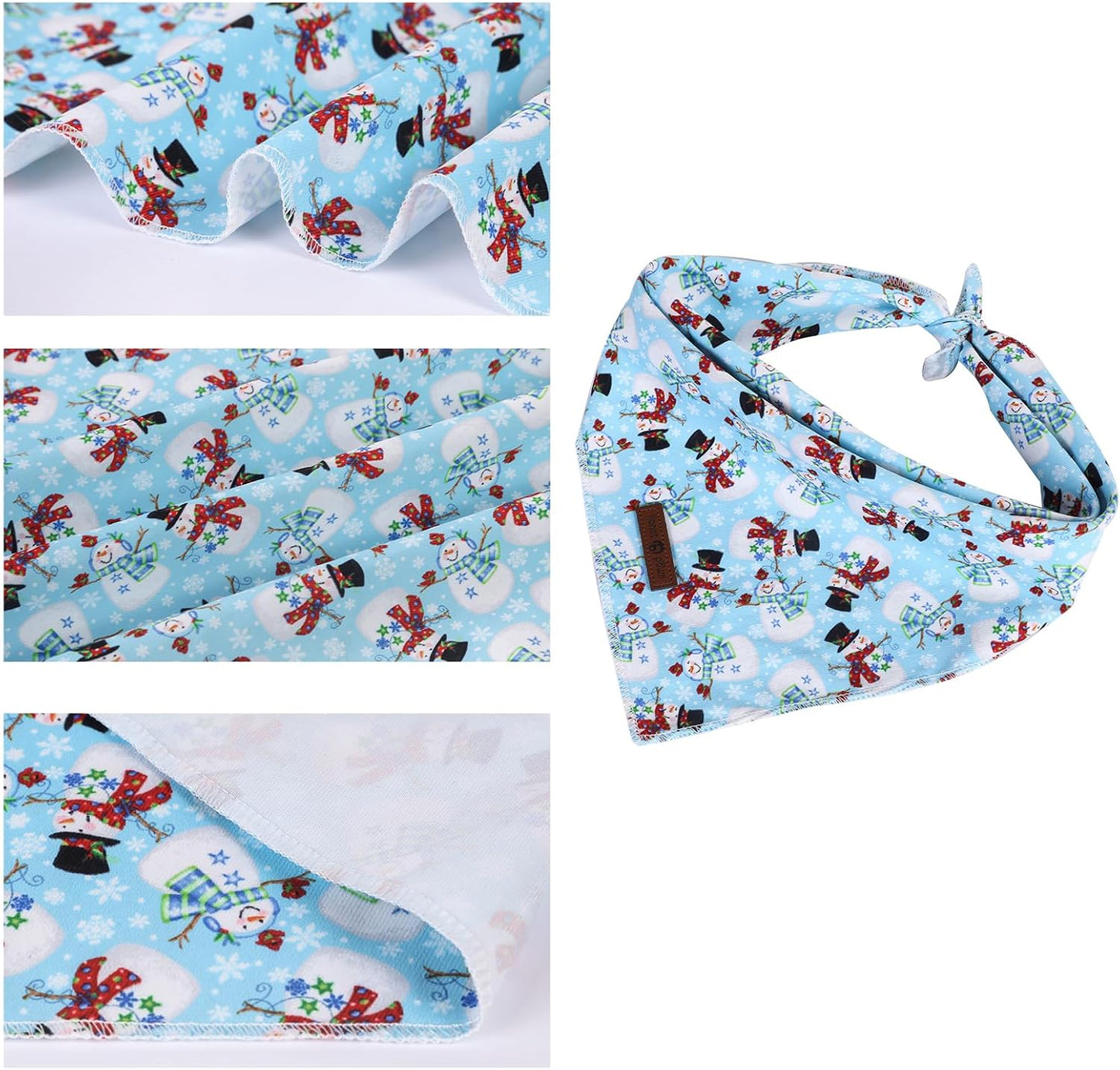 Lionet Paws Christmas Dog Bandana,Fabric Snowman Blue Dogs Kerchief for Medium Large Dogs,Dog Cotton Triangle Bibs Scarf for Girl Boy