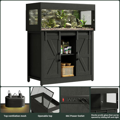 40 Gallon Reptile Terrarium with Stand, Reptile Tank with Barn Door and Storage, Vivarium with Acrylic Doors, Ventilated Mesh Top & Power Outlet, for Geckos, Lizards, Snakes Black PX06RTB