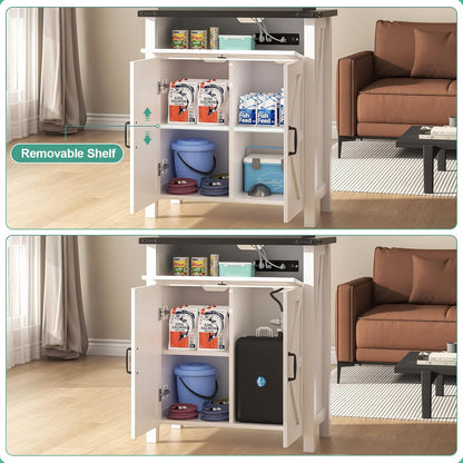 Suadism 20 Gallon Aquarium Stand With Charging Station, Farmhouse Fish Tank Stand, Reptile and Terrarium Stand with Drawer and Cabinet Storage, Sturdy Heavy Duty 27.6"15.7" - White