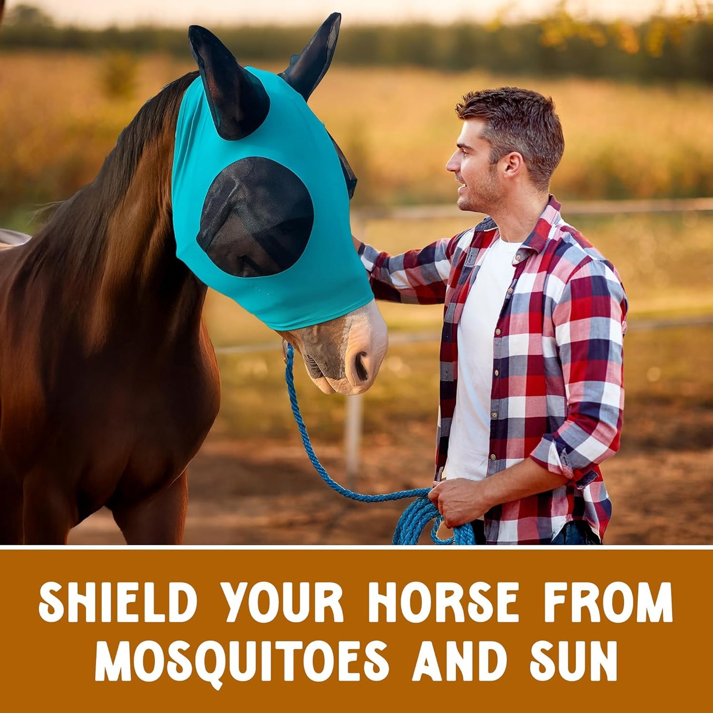 Horse Fly Mask - Durable Equine Fly Mask with Full Coverage for Eye & Ear - Stretchable, UV & Sun Protection Flymask for Horses, Ponies & Mini Horses - Horse Face Cover for Pasture & Trail - Stars
