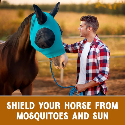 Horse Fly Mask - Durable Equine Fly Mask with Full Coverage for Eye & Ear - Stretchable, UV & Sun Protection Flymask for Horses, Ponies & Mini Horses - Horse Face Cover for Pasture & Trail - Green