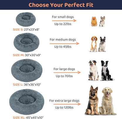 Donut Dog Bed - Premium Comfort for Anxiety Relief - Fluffy & Calming Design with Ultra-Plush Support | Cozy Round Dog Bed with Super Soft Circle Style (Size S Dark Grey)