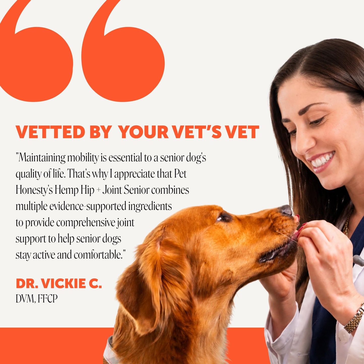Pet Honesty Vet Recommended Hip and Joint Supplement. Chosen for real quality, fits naturally into