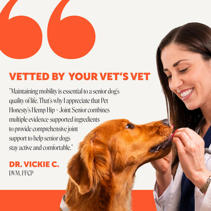 Pet Honesty Vet Recommended Hip and Joint Supplement. Chosen for real quality, fits naturally into